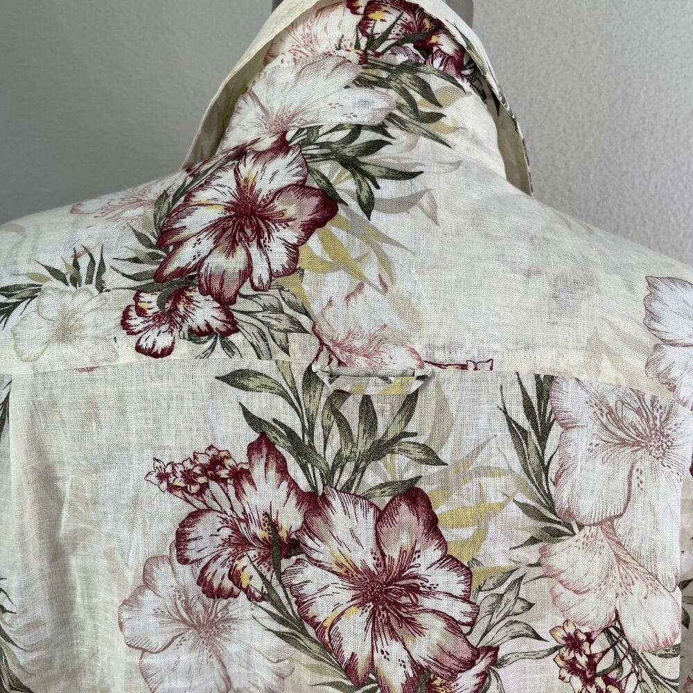 Club Room Shirt Mens Large Multicolor Linen Floral‎ Hawaiian Button Front - Picture 8 of 9